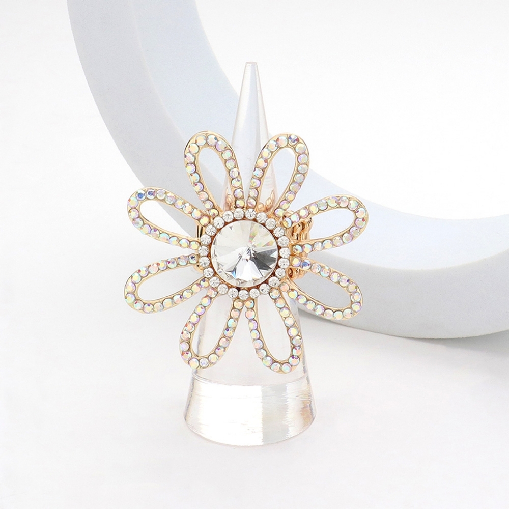 Gold Stretch Rhinestone Crystal Flower Fashion Ring Finger Adjustable